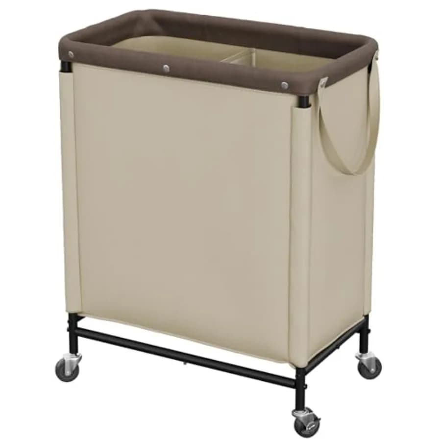 Basket for 2 parts of 100L with Wheels, Carrello Portabiancheria con Sacca Rimovibile e Lavabile, Cesto Portabiancheria con Ruote