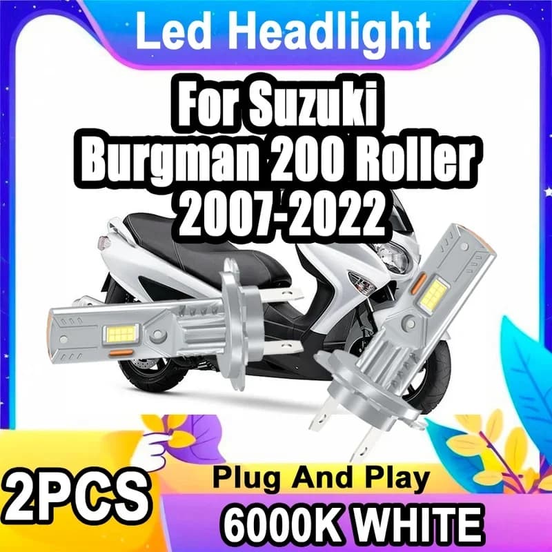 2PCS 3570 CSP Chips H7 LED Motorcycle Headlight Canbus High Power 6000K Moto Front Lamp For Suzuki Burgman 200 Roller 2007-2022