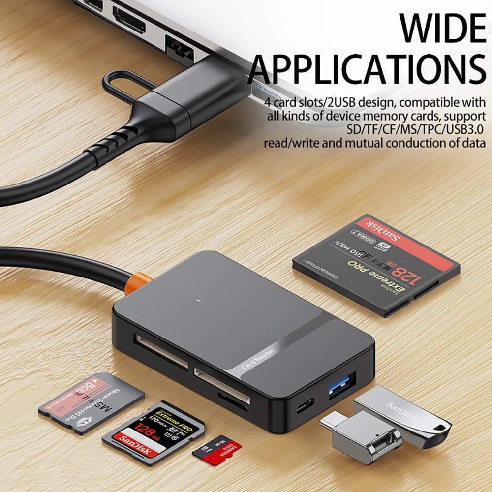 Lettore di schede multifunzione 8 in 1 Hub USB 3.0 Lettore di schede di memoria TF/SD/MS/CF per telefono Android iPhone