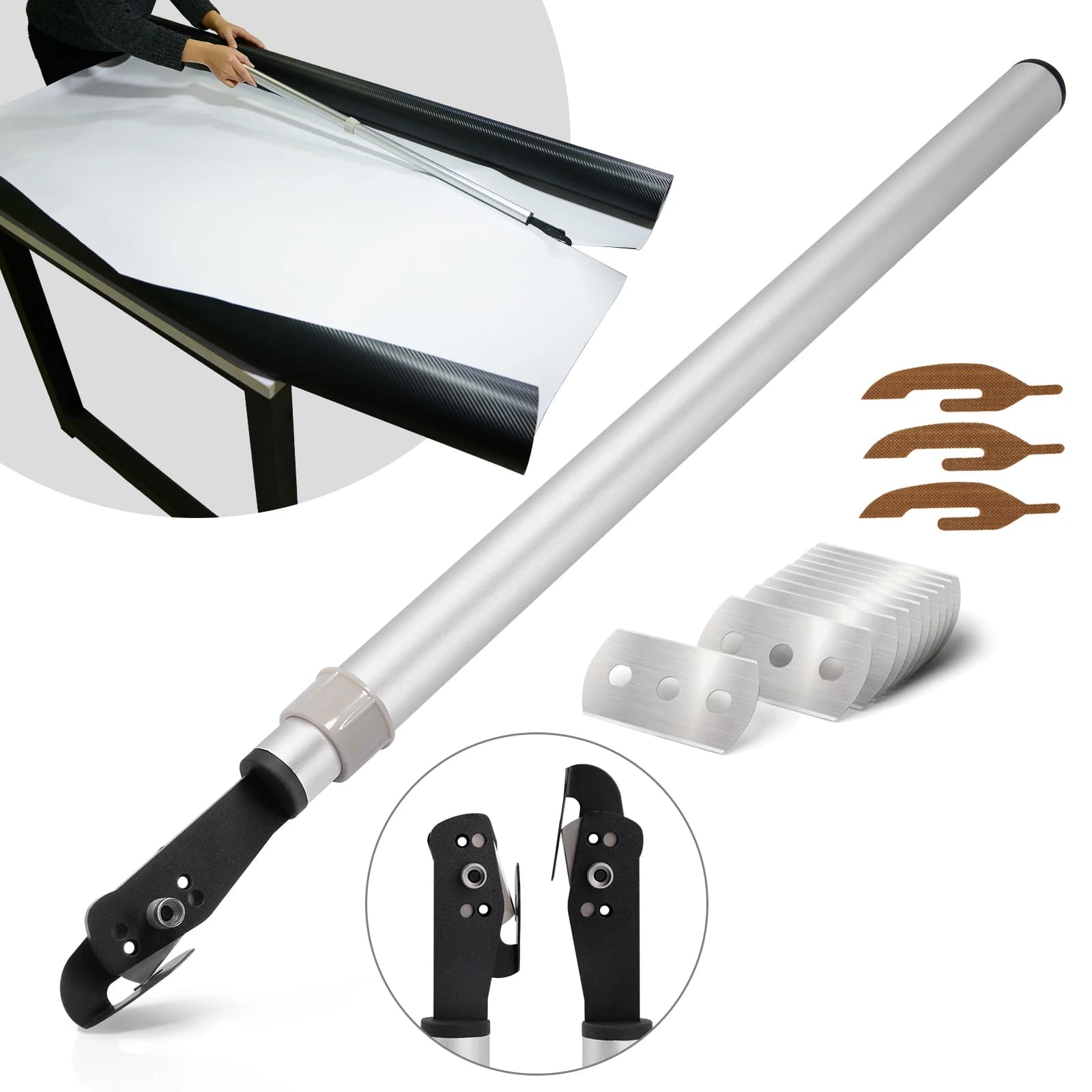 FOSHIO Manico allungabile Coltello Pellicola in fibra di carbonio Taglierina per vinile Decalcomania Carta Lame metalliche Taglierina Adesivo per auto Avvolgimento Utensile da taglio