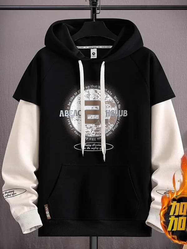 plus Size Men's Hoodie Jacket Autumn Winter Trendy Brand Patchwork Oversize Loose Fit Sweatshirt Casual Comfortable Long Sleeve