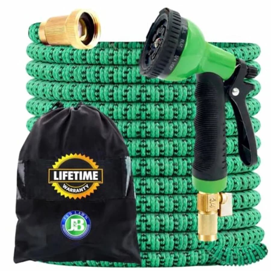 Tubo da Giardino Espandibile da 22,85 m per Esterni con Anima in Lattice a 4 Strati 3750D, Connettori in Ottone da 3/4, Ugello a 10 Getti e Borsa per il Trasporto