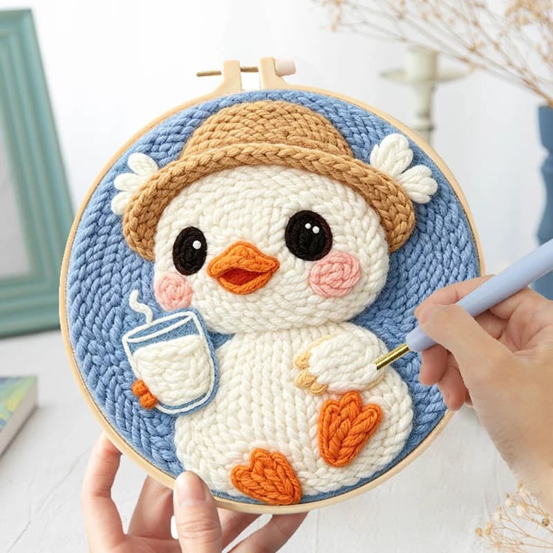 Duck Embroidery Punch Needle Starter Kit Diy Wool Poke Embroidery Kit Knitting And Needlecraft Set Home Decor For Festive Gift
