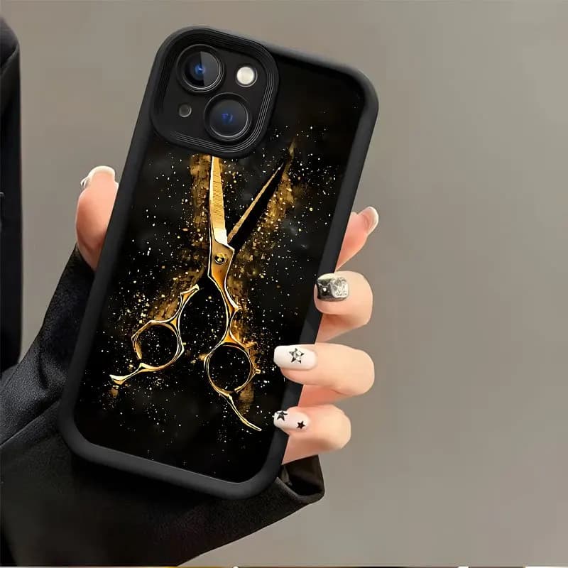 Golden Scissors Pattern Phone Case Suitable for iPhone 17 16 15 14 13 12 11 Pro/Max/Plus Anti Drop and Anti Shock Back Cover