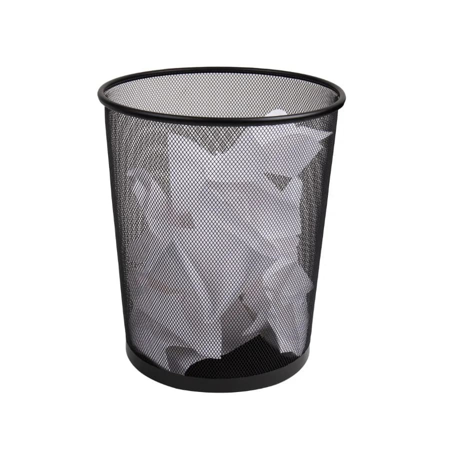Mesh Trash Can 16.65L 4.4 gal Waste Paper Basket Round Office Metal Black