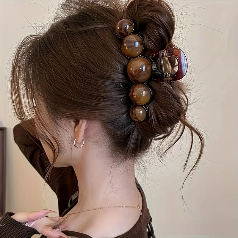 Retro Gradient Beaded Hair Claw 11Cm Women's Plastic Hairpin Shark Clip Fashion Everything Hair Clip Hair Accessories