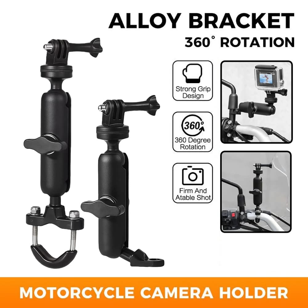 Aluminum Alloy Motorcycle Camera Mount Bracket 360 Degree Rotation Handlebar Rear‑view Mirror Stand for GoPro Hero 9 10 11 12 DJI Action Insta360 Sport Camera Anti‑shake Holder
