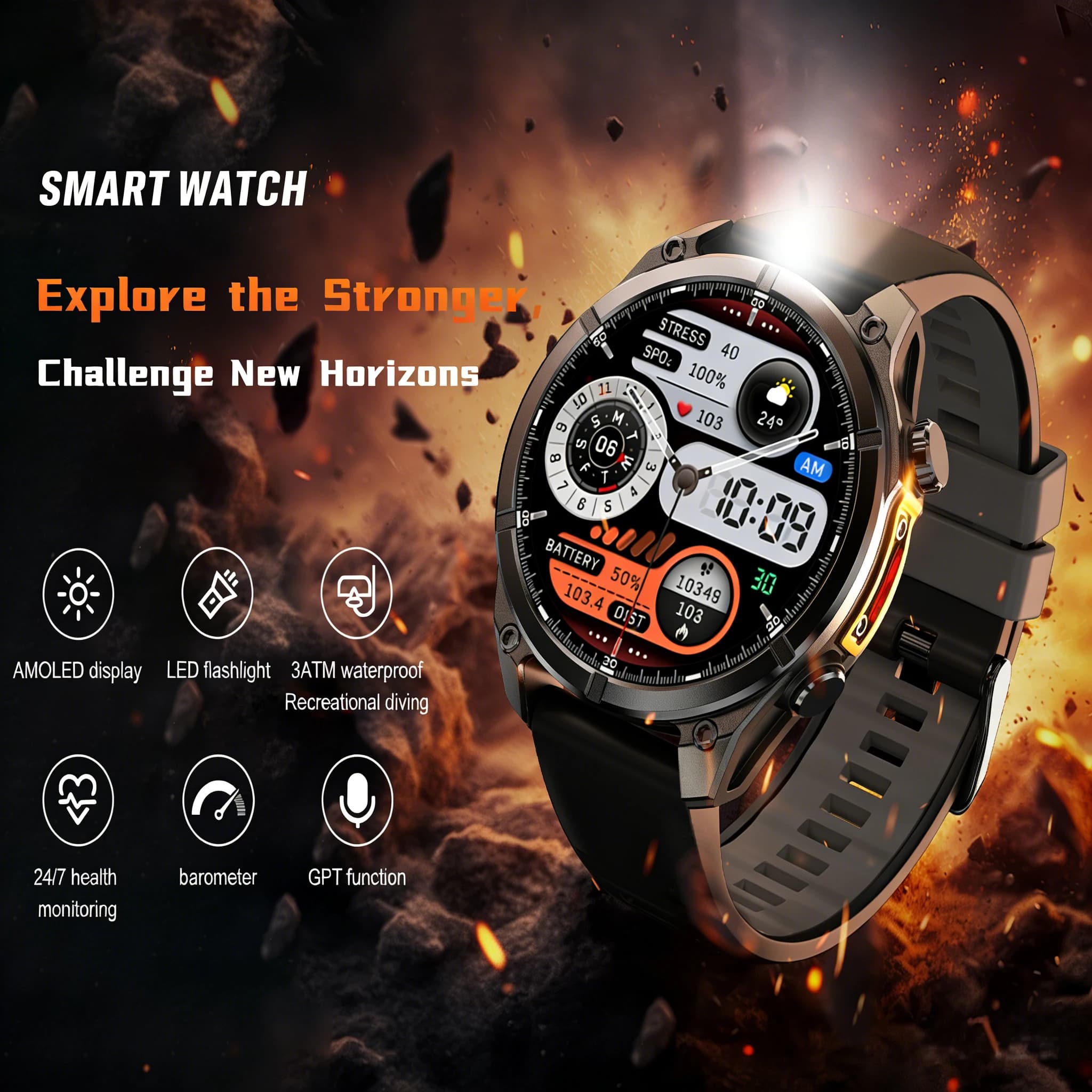 Smartwatch HD300 2026 with AMOLED, Bluetooth 5.4, Chat AI GPT, Waterproof, Health Monitoring, Bluetooth Calls, for Travel and Diving