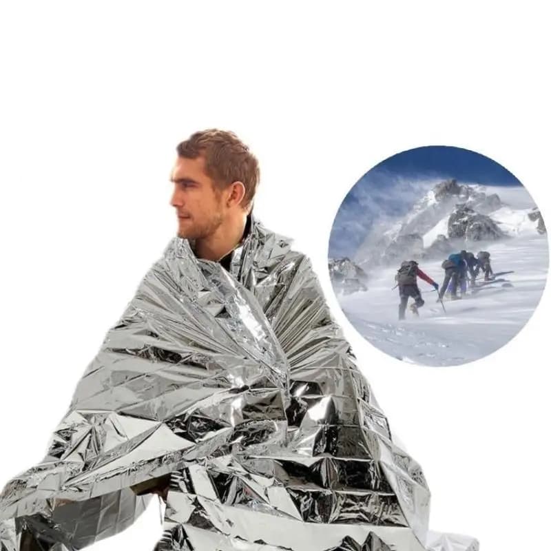 Coperta di Emergenza 1 Pezzo, Kit di Pronto Soccorso per Sopravvivenza all'Aperto, Coperta Termica in Alluminio Antivento e Impermeabile per Campeggio ed Escursionismo