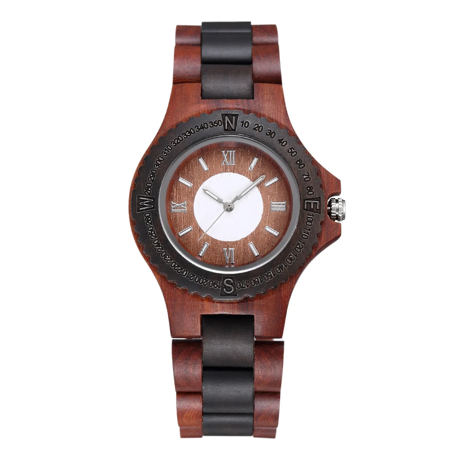 Full Wooden Bangle Female Watch White Roman Dial Luminous Retro Fold Buckle Gift Style Ladies Quartz Wristwatch