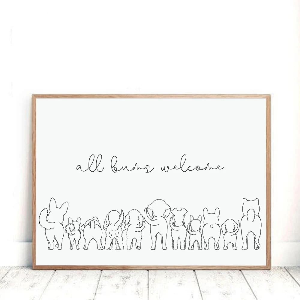 All Bums Welcome Quotes stampe Canvas Painting Line Art Dog Butts bagno Poster Wall Art Pictures for Toilet Room Decor
