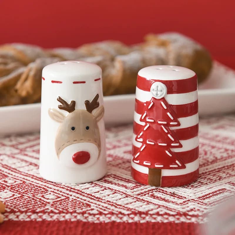 Set di bottiglie di condimento in ceramica per albero di Natale creativo nordico, scatola di condimento da cucina con sale e pepe di alce in rilievo