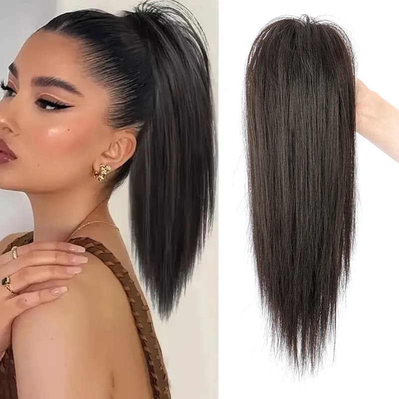 Clip per artiglio sintetico da 14 pollici Coda di cavallo Estensione dei capelli Cascata Coda di cavallo corta diritta Accessori per capelli resistenti al calore marrone nero