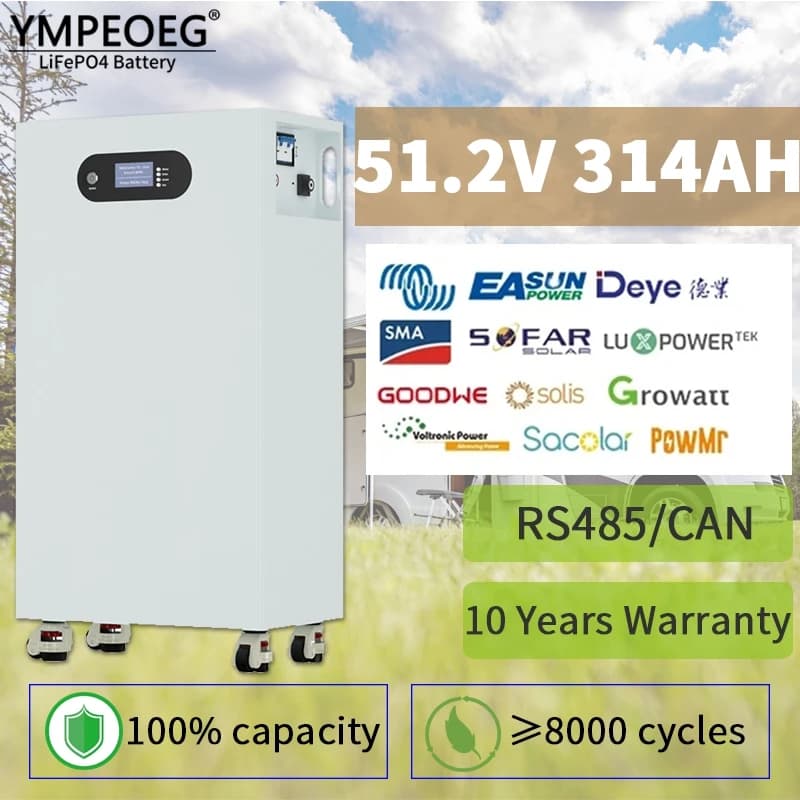 Batteria BMS LiFePO4 incorporata al 100% a piena capacità 51.2V 280Ah/314Ah Nuovissima banca di energia solare di grado A 15KWh/16KWh per camper