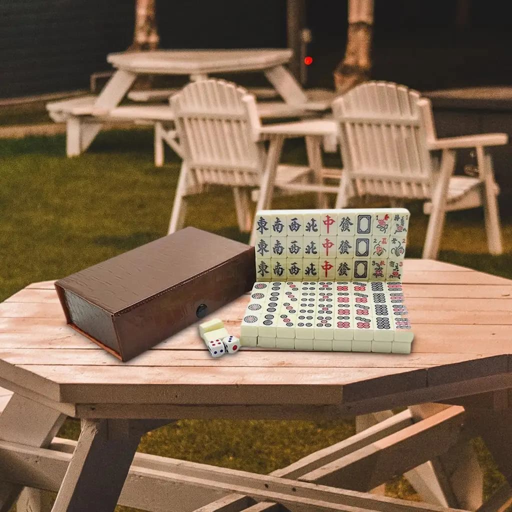 Chinese Mahjong Set Portable Large Size Tile Board Game with Storage Box for Party Travel Outdoor Fun