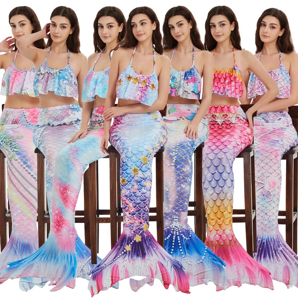 Costume da gioco di ruolo a sirena per adulti Costume da bagno a coda di pesce bikini in scala scintillante per outfit da festa di Halloween in spiaggia spa