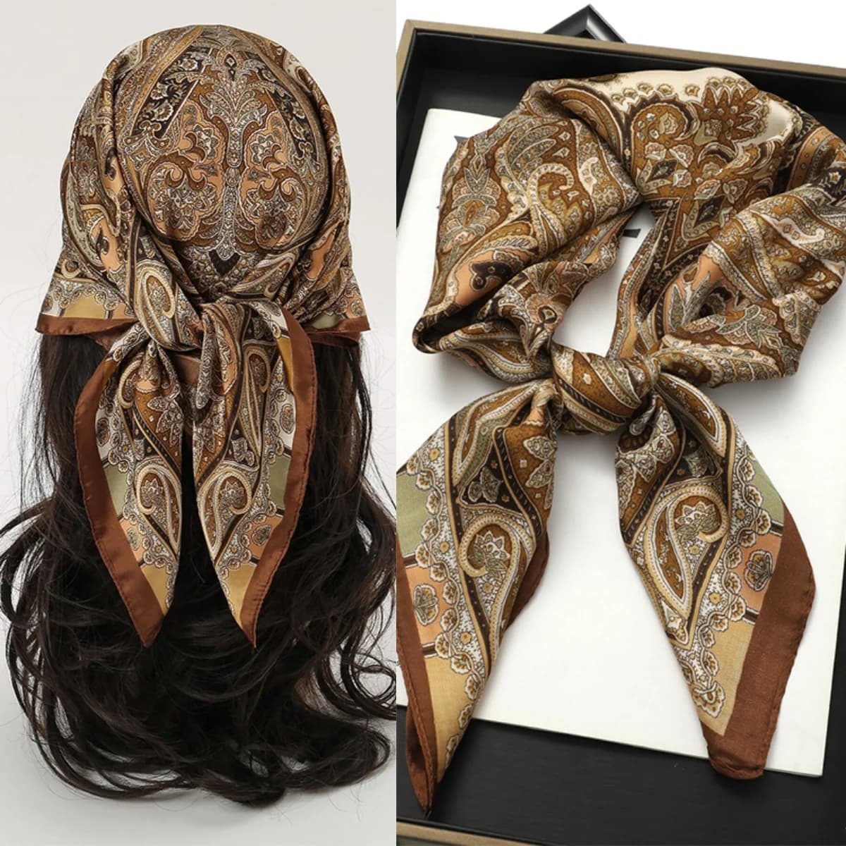 Luxury branded silk scarf with bohemian style print Woman Satin cutter Neck handkerchief wrapper Bandana Capelli Hjiab Floreale