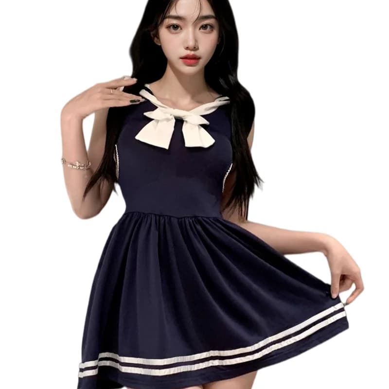 Nuovo Abito da Donna Stile College Dolce e Piccante, Trasparente e Aderente in Vita, Lingerie Seducente Pura, Stile Nautico con Colori a Contrasto