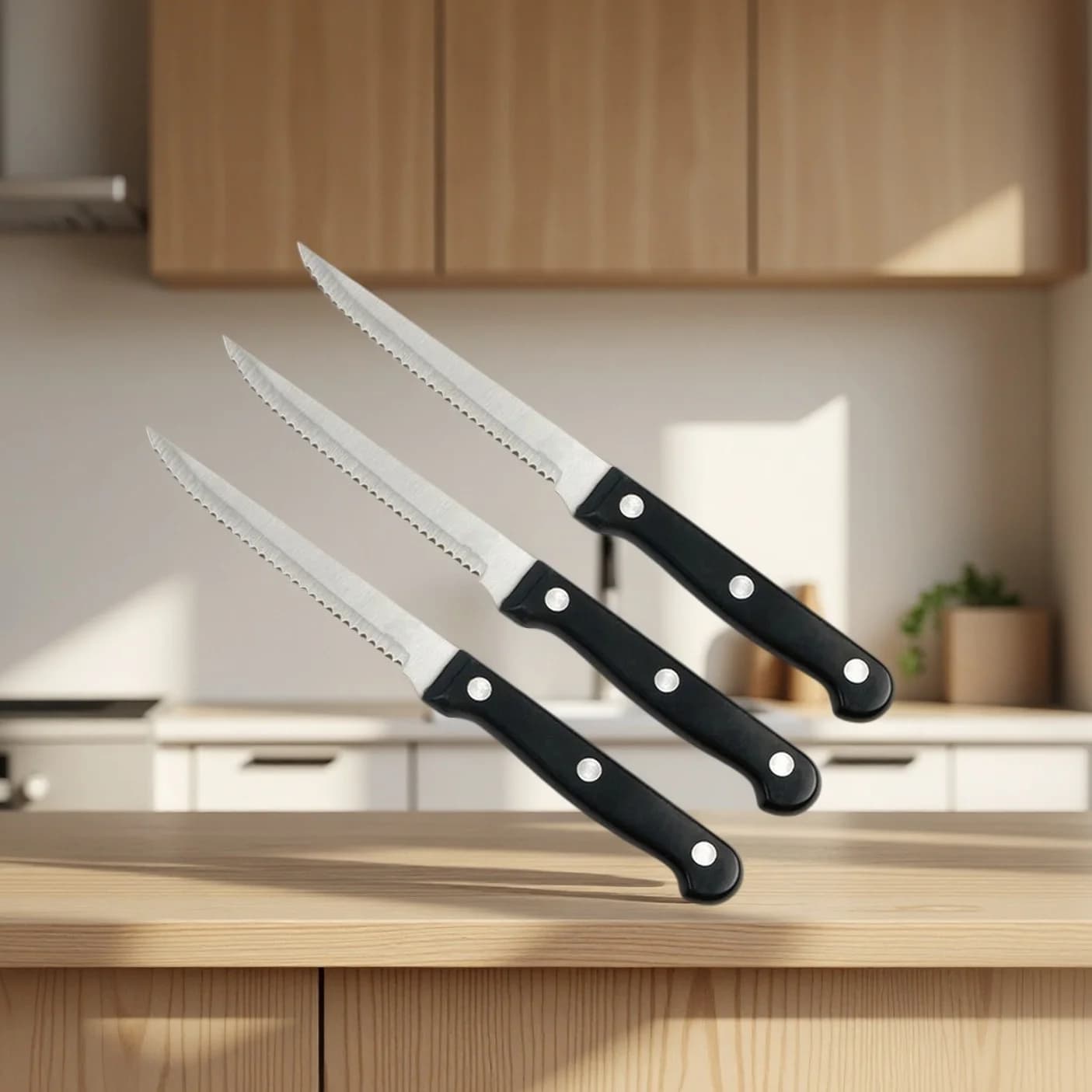 Set di Coltelli da Bistecca 4/6/8/16 Pezzi in Acciaio Inossidabile a Lama Intera, Affilati e Seghettati, Lavabili in Lavastoviglie, Posate Premium per Carne, Pane e Cucina