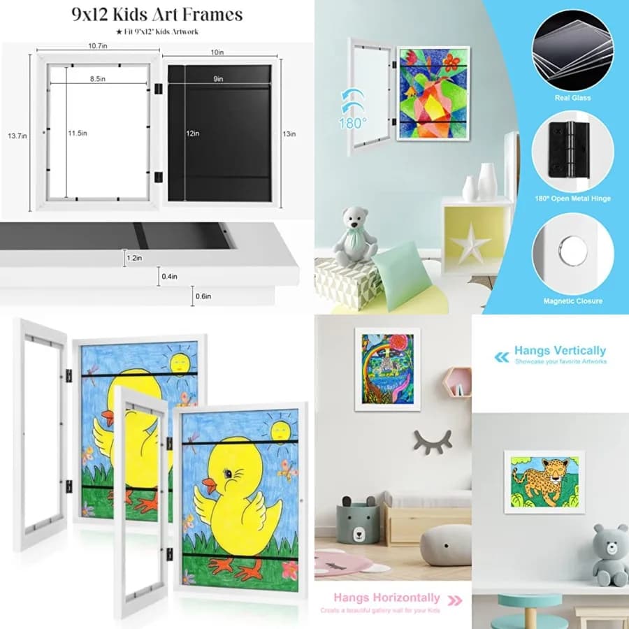 Artistic frames of 2 packages 9x12 Variable front opening Frame for display of white art works for wall supports 50 pieces Ideal for 3D images