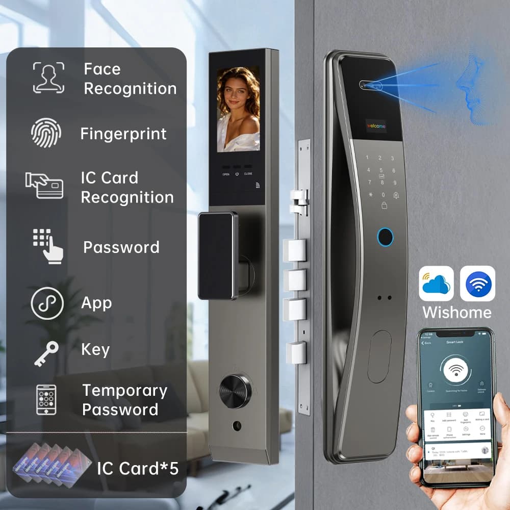 Serratura Intelligente con Riconoscimento Facciale 3D, Impronta Digitale e Password, Sblocco Remoto tramite App Wishome, Serratura Elettronica Intelligente