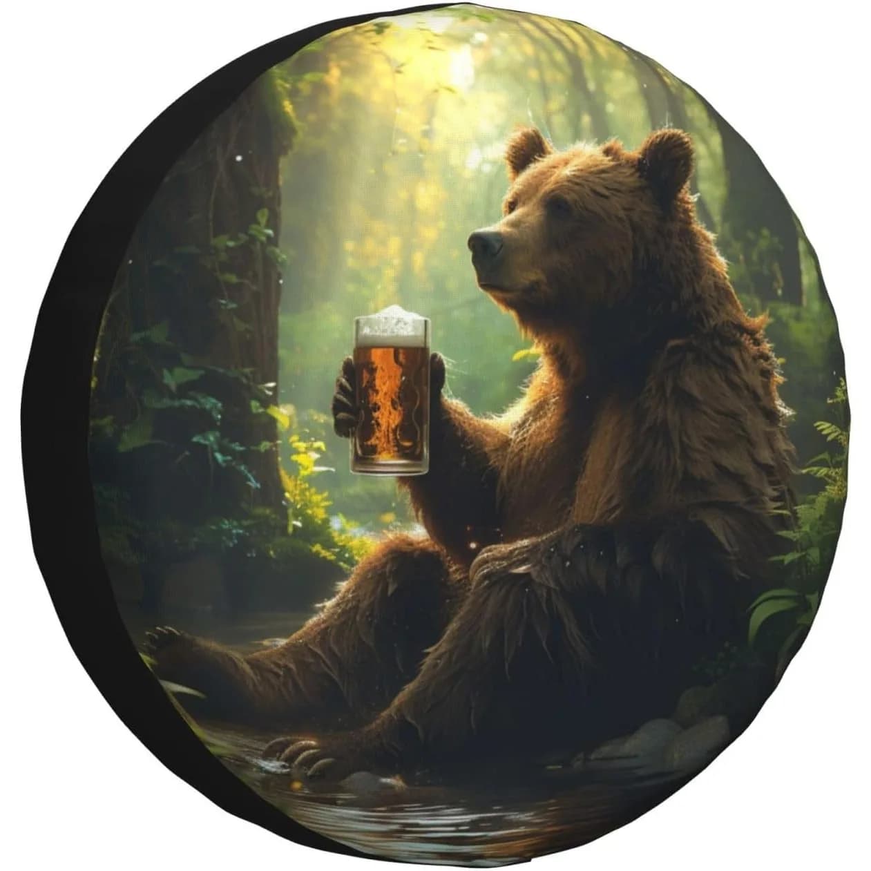 Orso che tiene una tazza di birra Copriruota di scorta Protezioni per ruote universali resistenti alle intemperie Copriruota per camper da viaggio da 15 pollici