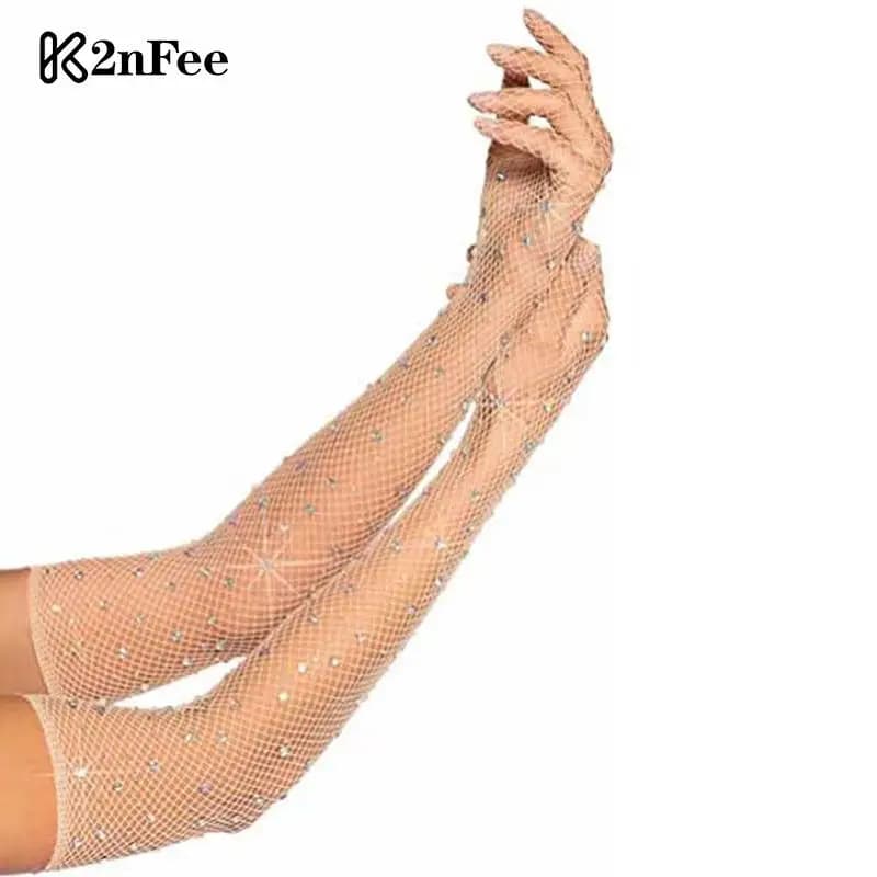 Guanti in rete con strass elastici Sexy Flash Diamond Full Finger guanto per rete da pesca Electronic Music Festival accessori per abbigliamento