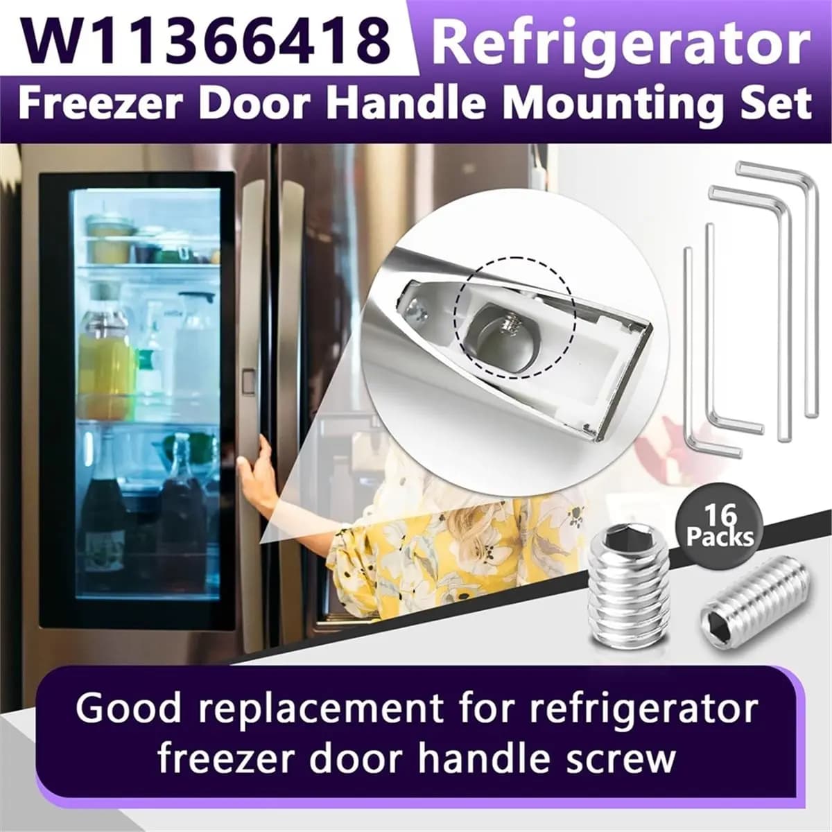 ABYA 16Packs W11366418 Refrigerator Freezer Door Handle Mounting Set Screw,for Refrigerator Door AM 1-5-1-EA221008/EA230910