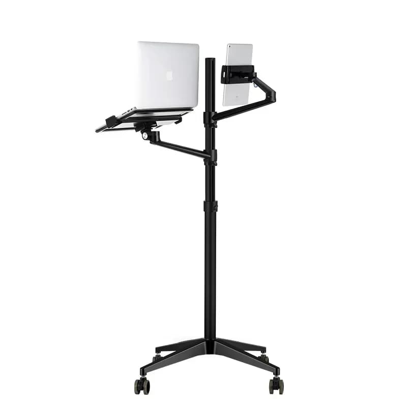 Supporto per laptop da ufficio in piedi con pavimento sollevabile a rulli