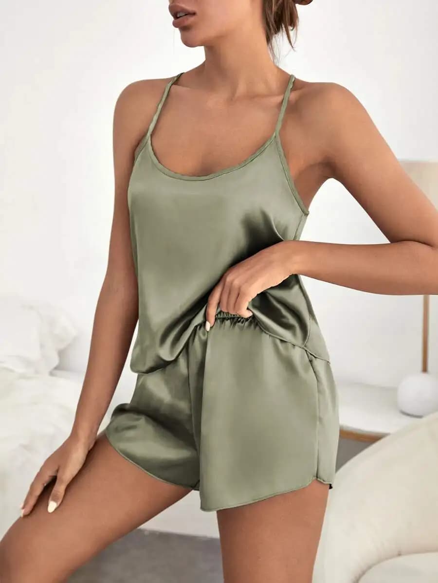 Satin Cami Top And Shorts Pajama Set For Women