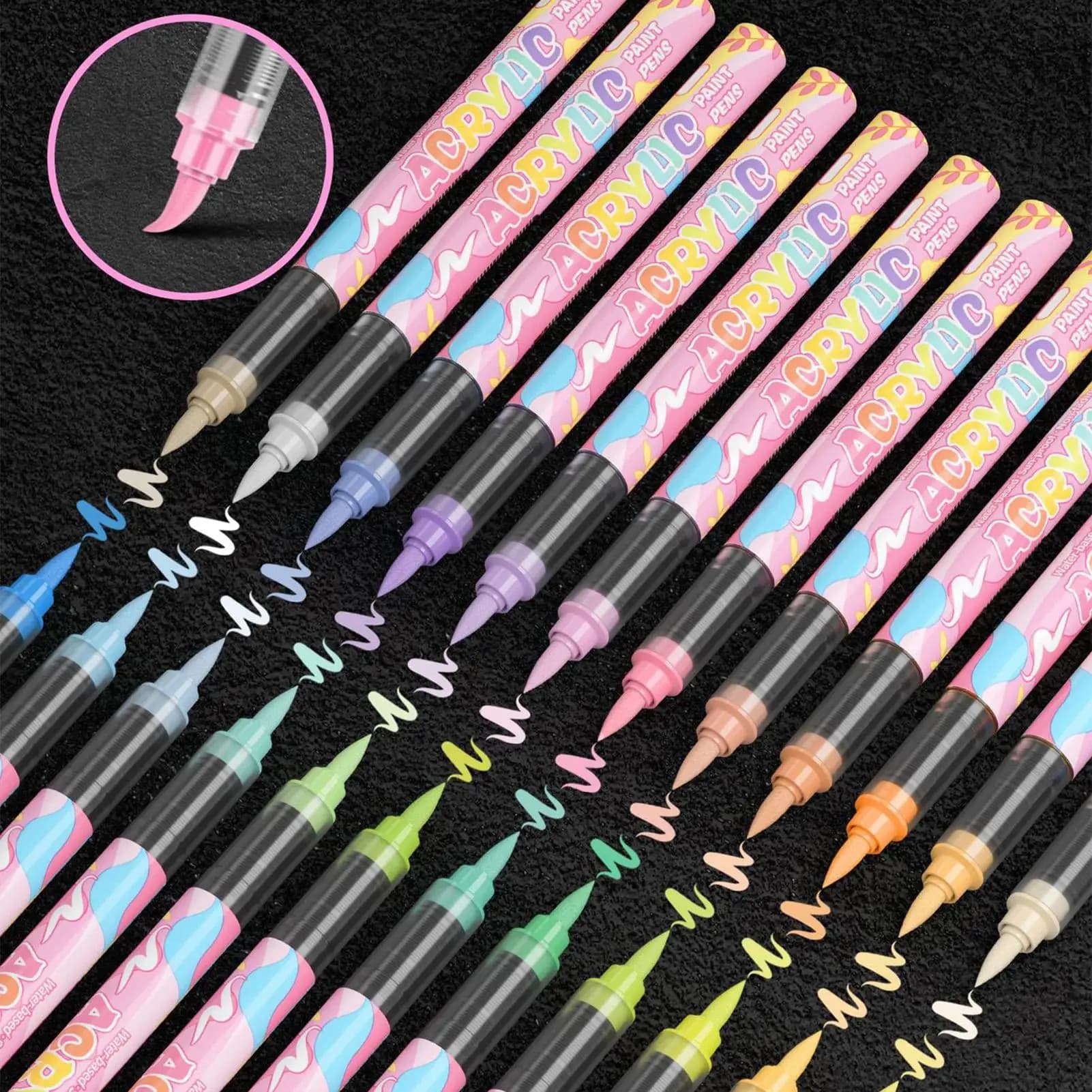 Penne per vernice acrilica Penne acriliche a 24 colori per dipingere Pennello per graffiti resistente allo sbiadimento con punta morbida a base d'acqua per la lavorazione del legno di scarpe