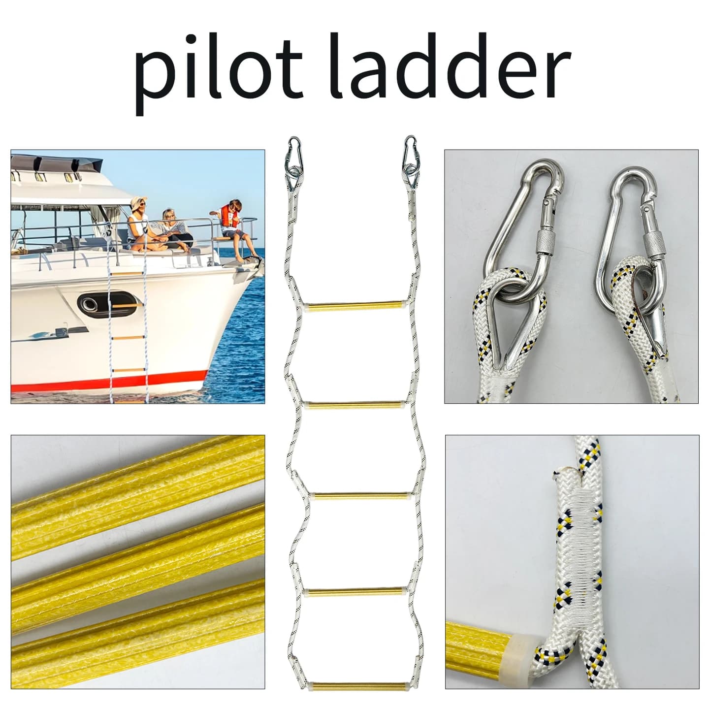 5 Step Boat Rope Ladder, Marine Rope Ladder, Heavy Duty Polyester, Suitable for Yachts, Jet Skis, Kayaks, Fishing Boats, Pontoon