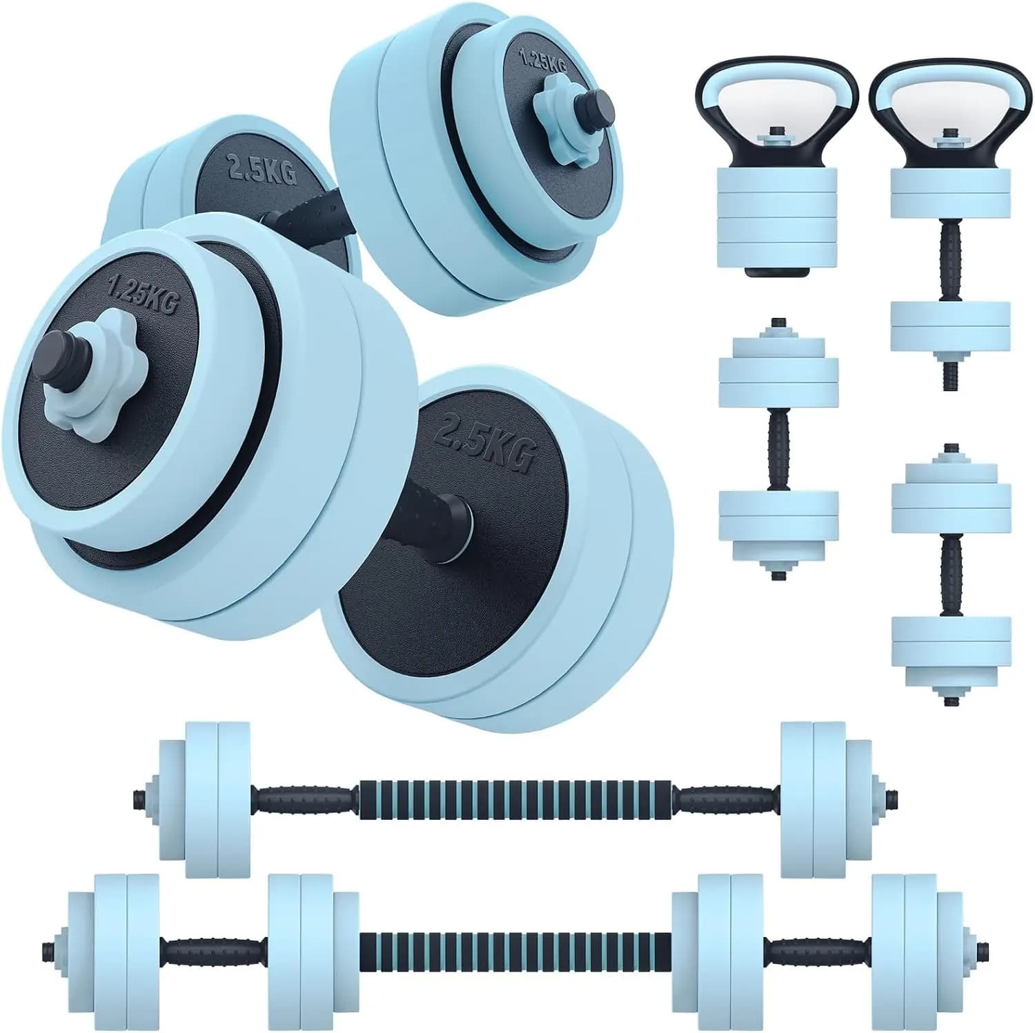 Adjustable Dumbbell Set, 45lbs Free Weight Set with Connector, 5 in 1 Weight Set Used as Kettlebells, Barbell, Push up Stand, Fitness Exercises for Home Gym Suitable Men/Women