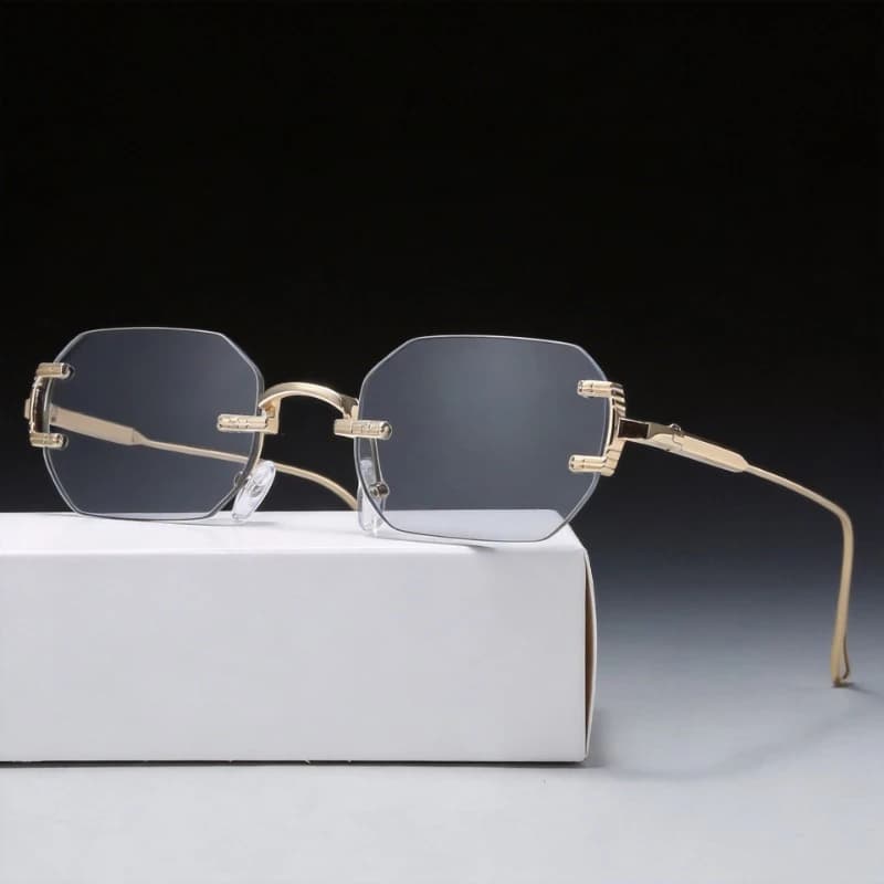 Occhiali da sole senza montatura rettangolari alla moda, popolari per uomo e donna, occhiali da sole quadrati piccoli per donna e uomo, per viaggi estivi.