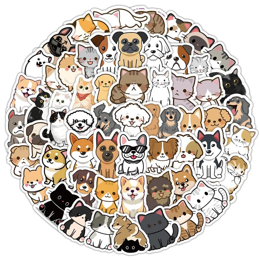 100 pezzi di cartoni animati simpatici gatti e cani disegnati a mano adesivi graffiti impermeabili per casco bicicletta conto a mano astuccio decalcomanie