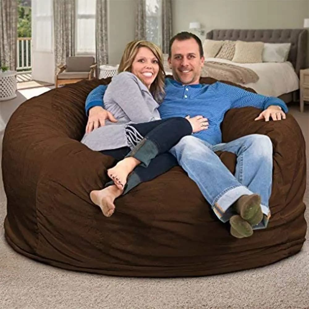 Poltrona Sacco da 180 cm, con Rivestimento in Pelliccia Marrone, Divano Letto Oversize in Schiuma, Seduta da Terra, Piccolo Divano o Letto per Soggiorno, Gaming