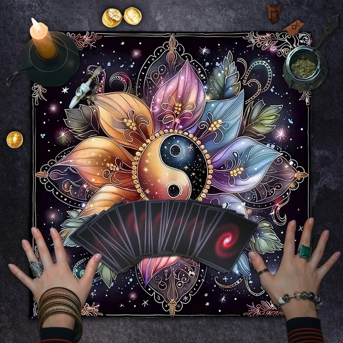 Tovaglia floreale per tarocchi stellati Talobu per divinazione Panno per altare Spalmabile Tarocchi Carta da lettura Panno per carte Oracle Tappetino per carte