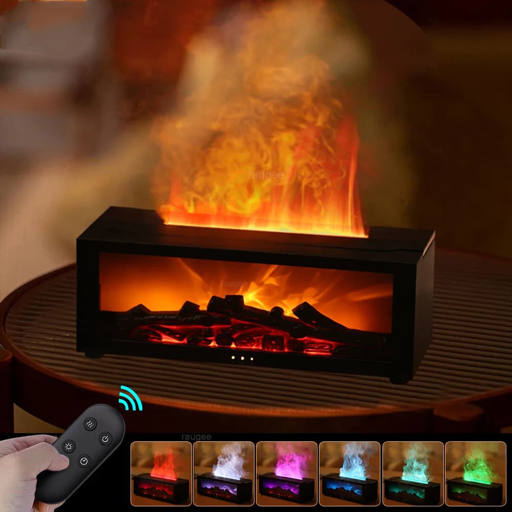Umidificatore d'aria Oli essenziali Umidificatori Fiamma Diffusore automatico di fragranze con luce a LED Umidificatore di aromi domestico con telecomando