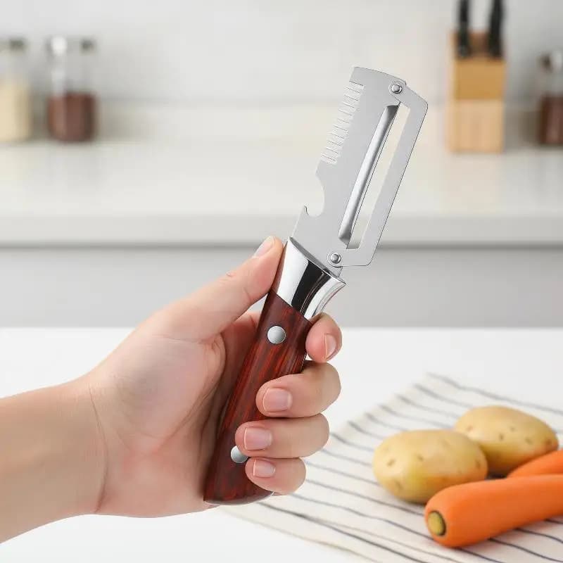 3-in-1 Serrated Peeling Knife Premium Vegetable Peeler With Handle And Bottle Opener Kitchen Tool