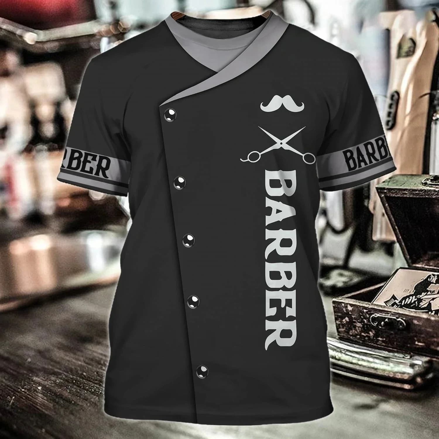 T-shirt da uomo con immagine da barbiere alla moda estiva T-shirt casual con stampa 3D Personalità hip-hop girocollo manica corta
