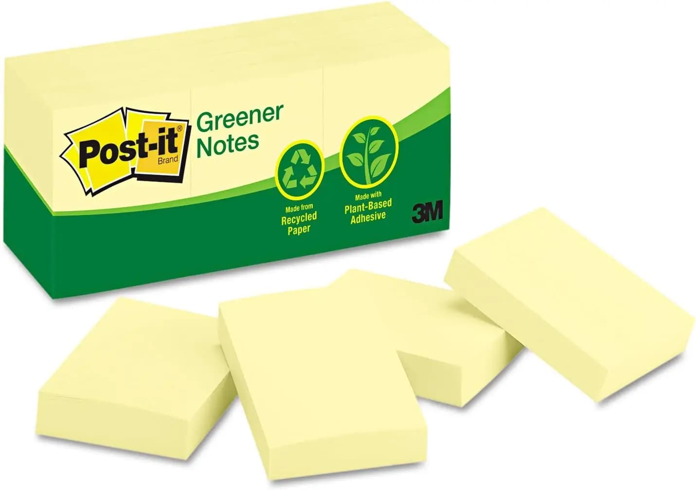 Blocchetti Adesivi Ecologici, 3,8x5 cm, 12 Blocchetti Giallo Canarino, Facili da Pulire, Realizzati con Materiali Riciclati