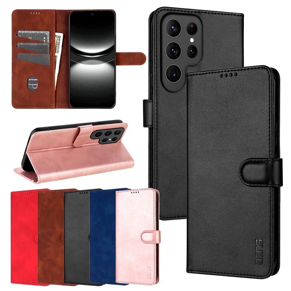 Flip Wallet Case For Samsung Galaxy S25 Ultra S24 Fe S23 Plus S22 S25U Leather Cash Cards Slots Magnetic Closure Phone Cover