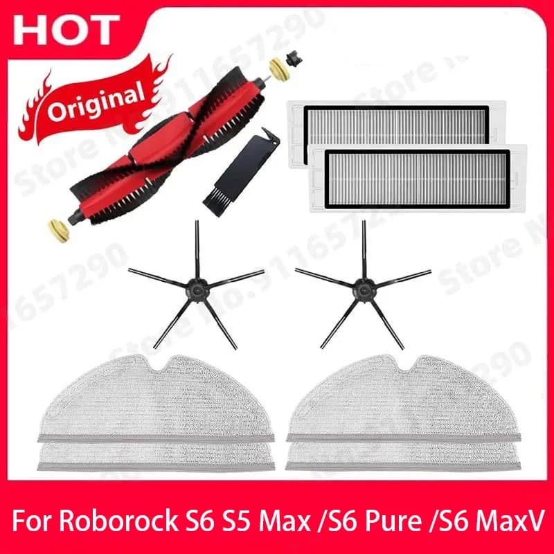 Original Roborock S5 Max / E4 / E5 / S45 Max / S6 MaxV Detachable Main Brush Silicon Side Brush Washable Filter Accessories
