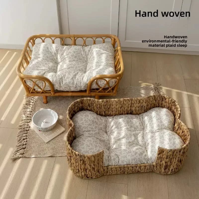 Amaca per animali domestici in rattan intrecciato a mano Culla per cani e gatti traspirante Comodo letto per cani intrecciato per tutte le stagioni Nido per gatti sospeso ventilato