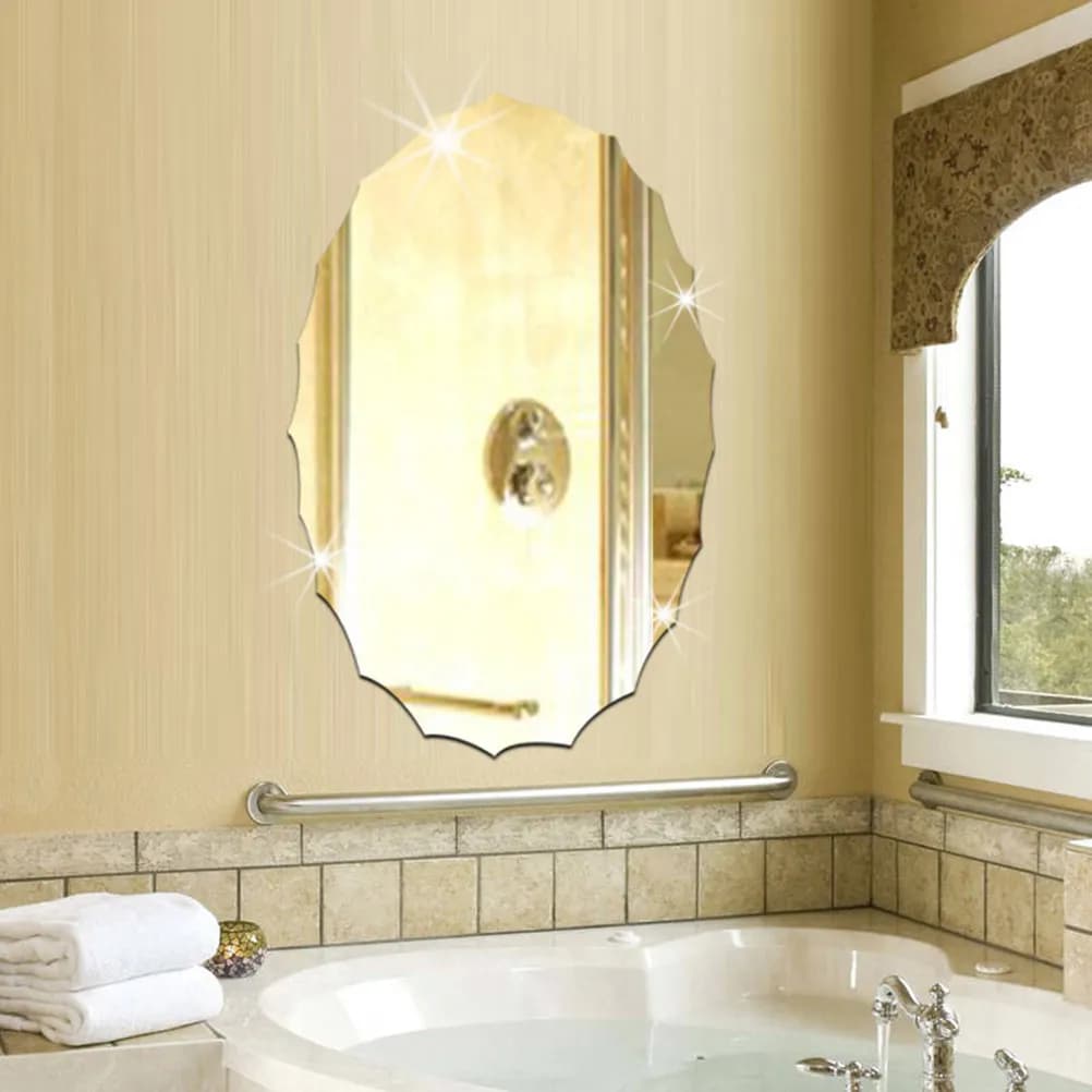Oval Mirror Sticker Silver Endurable Material Creative Lace Design Functional Mirror for Bathroom Car Wall Tile Home Decor