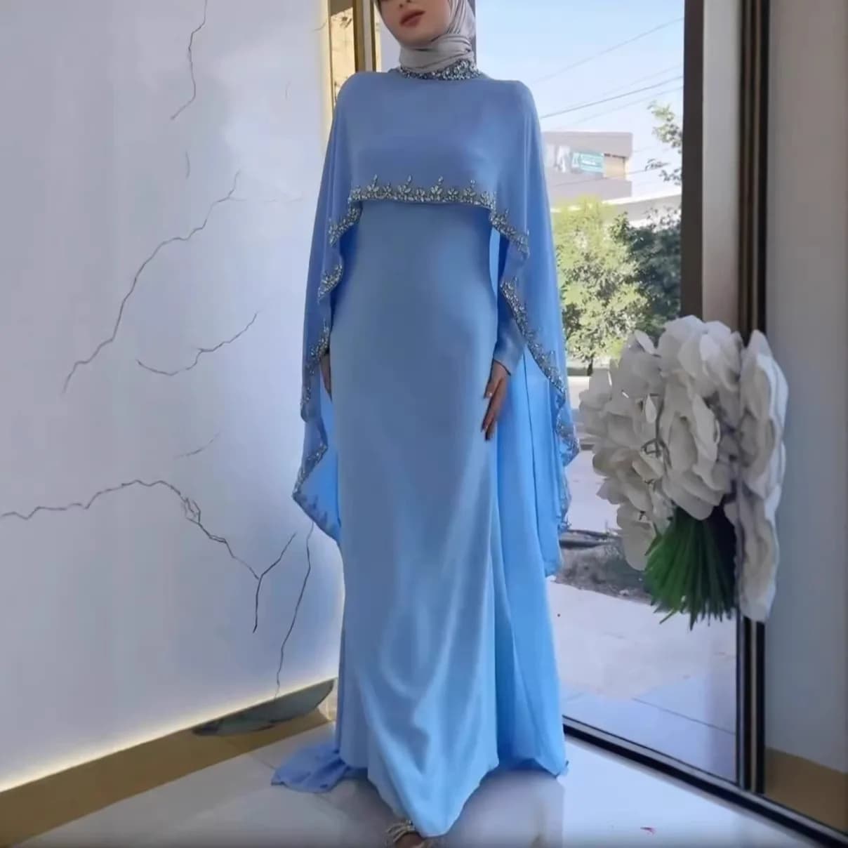 2025 Summer New Muslim Tassel Dress Robe Sparkling Patchwork Round Neck Long Sleeve Elegant Dress