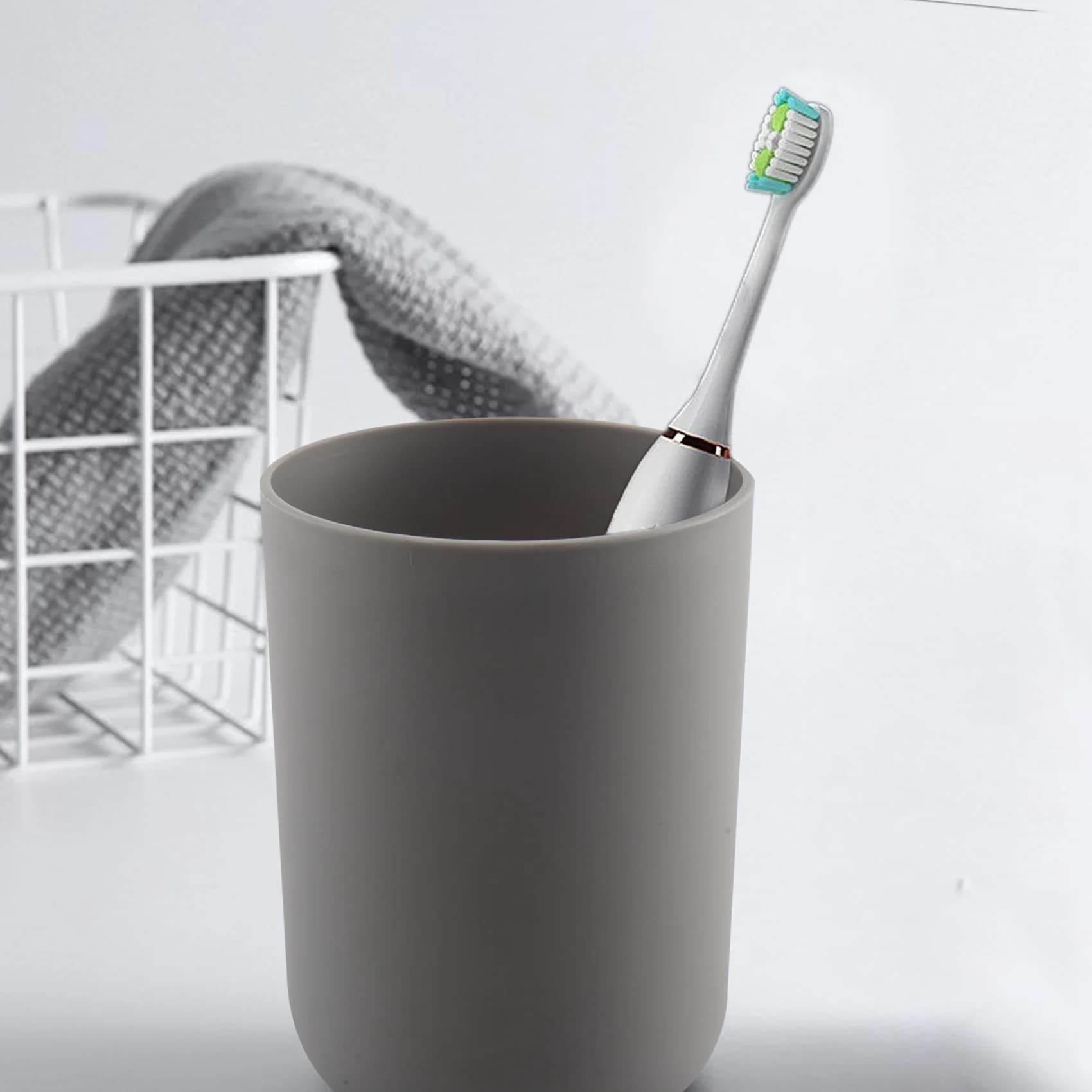 LICE-4 Pcs Plastic Bathroom Accessory Set,Bath Toilet Brush Accessories Set With Toothbrush Holder,Toothbrush Cup