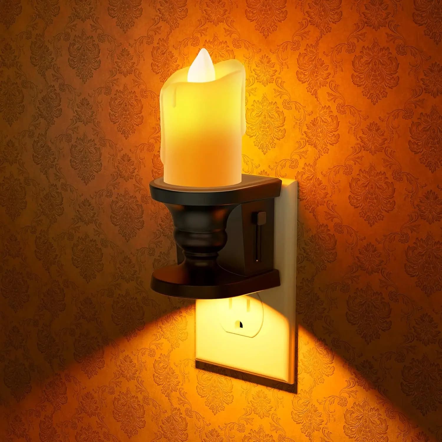 Confezione da 2 luci notturne a LED a forma di candela, dimmerabili, luce ambrata con sensore automatico per corridoio e bagno