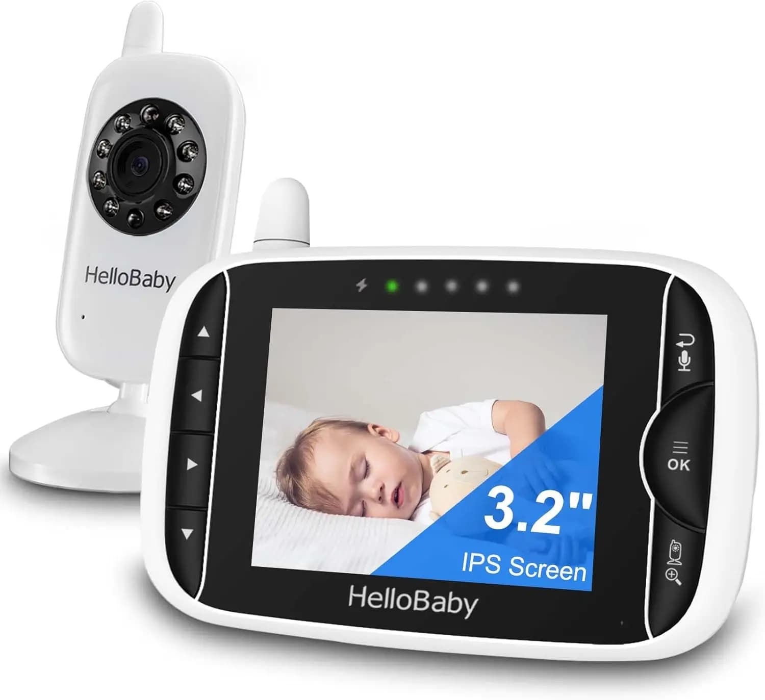 Baby Monitor Video con Telecamera, Display LCD da 3,2 Pollici, Visione Notturna, Audio Bidirezionale e Monitoraggio della Temperatura