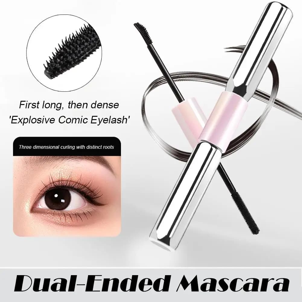 Double-tip, waterproof, long and curved eyelashes, with double extension, black and brown, cosmetic